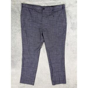 New Michael Strahan Pants Mens 44x32 Blue Check Modern Fit Straight Stretch